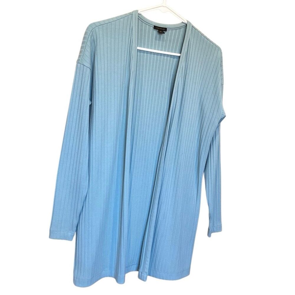 Ann Taylor Teal Ribbed Long Sleeve Open Cardigan Size XS #776